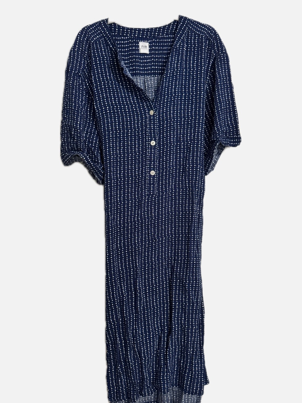 Navy Button-Front Dress with Dotted Stripe